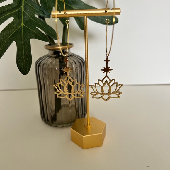 Lotus Buddha Pendant Hoop Earrings - Spiritual Jewelry - Protection Hoops - Picture 4 of 9